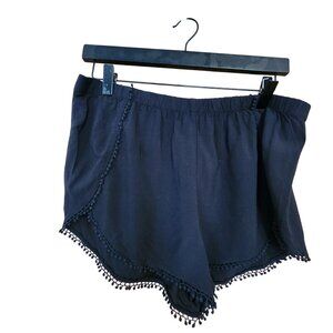 Black Pom-Pom Trim Elastic Waist Shorts By Express Womens size L